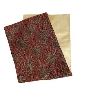 INDIA WORLD TRAVELER Hand Beaded 13x36 Table Runner Rust and Gold Fall Decor New